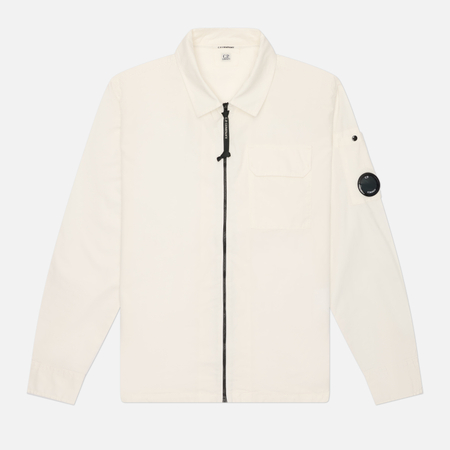 фото Мужская рубашка c.p. company organic gabardine zipped lens overshirt, цвет белый, размер xl