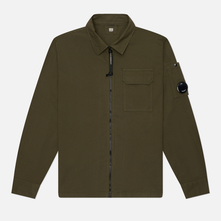 фото Мужская рубашка c.p. company organic gabardine zipped lens overshirt, цвет оливковый, размер xxl