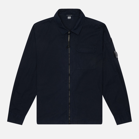 фото Мужская рубашка c.p. company organic gabardine zipped lens overshirt, цвет синий, размер xxl