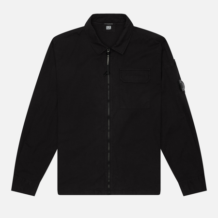 фото Мужская рубашка c.p. company organic gabardine zipped lens overshirt, цвет чёрный, размер xxl