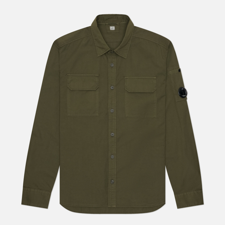 фото Мужская рубашка c.p. company organic gabardine lens regular, цвет оливковый, размер l