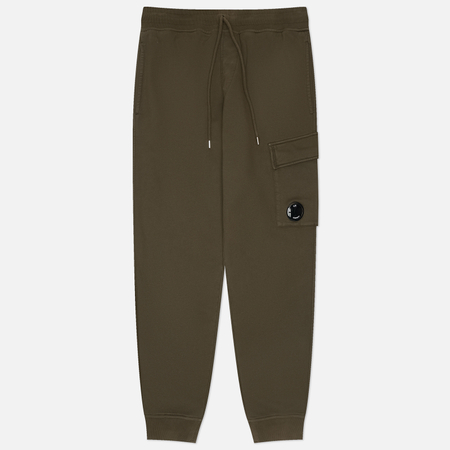фото Мужские брюки c.p. company brushed and emerized diagonal fleece cargo lens, цвет оливковый, размер s