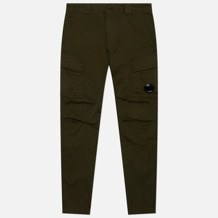 фото Мужские брюки c.p. company stretch sateen ergonomic fit cargo, цвет оливковый, размер 48