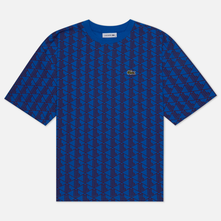 фото Женская футболка lacoste contrast collar monogram, цвет синий, размер xs