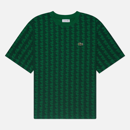 фото Женская футболка lacoste contrast collar monogram, цвет зелёный, размер xs