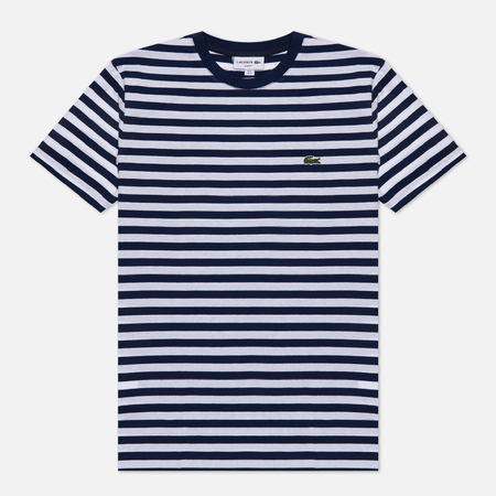 фото Мужская футболка lacoste slim fit stripe, цвет синий, размер s