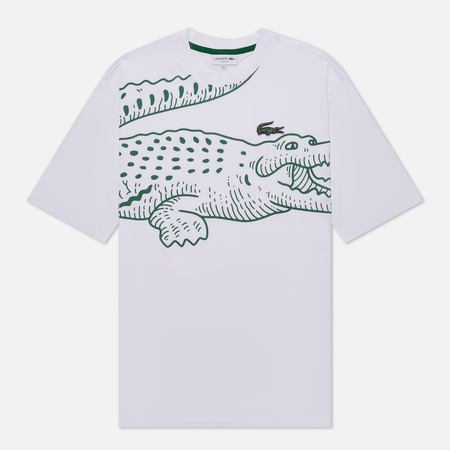 фото Мужская футболка lacoste loose fit crocodile print crew neck, цвет белый, размер s