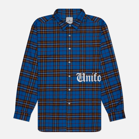 фото Мужская рубашка uniform experiment flannel check gothic logo baggy, цвет синий, размер s