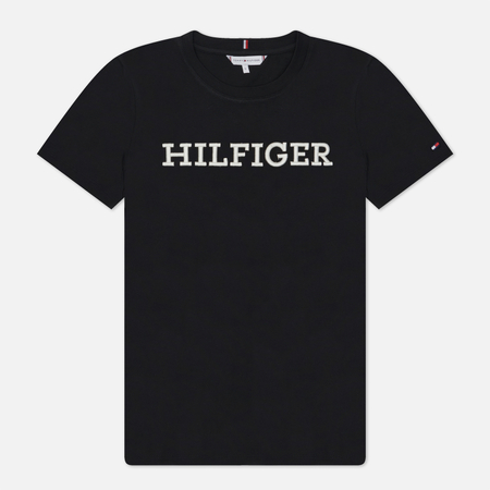 фото Женская футболка tommy hilfiger regular monotype embroidery crew neck, цвет чёрный, размер xs