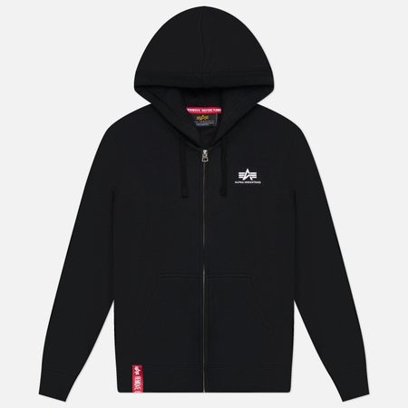 Мужская толстовка Alpha Industries Basic Small Logo Zip Hoodie, цвет чёрный, размер M