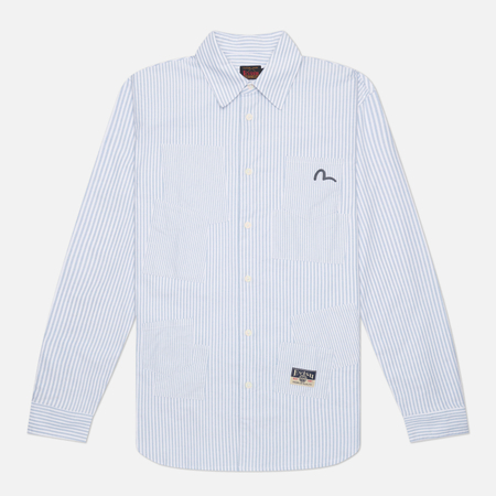 Мужская рубашка Evisu Heritage Multi Pocket Striped Oxford, цвет белый, размер L