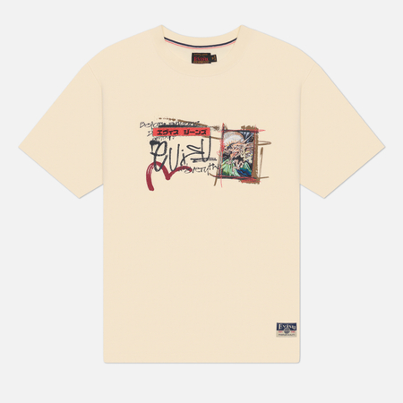 Мужская футболка Evisu Heritage Handwriting Printed Applique, цвет бежевый, размер XXL
