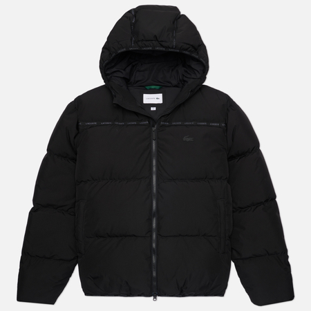 Мужской пуховик Lacoste Hooded Short Puffer, цвет чёрный, размер 52