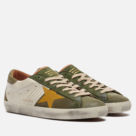 Мужские кроссовки Golden Goose Super-Star With Stitches Embroidery Star, цвет зелёный, размер 45 EU