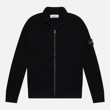 Мужской свитер Stone Island Full Rib RWS Wool Zip-Up Loose, цвет чёрный, размер L