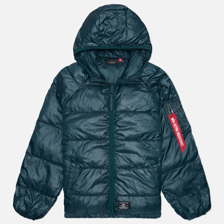 Мужской пуховик Alpha Industries Laughlin Hooded Relaxed Fit Puffer, цвет зелёный, размер XXL