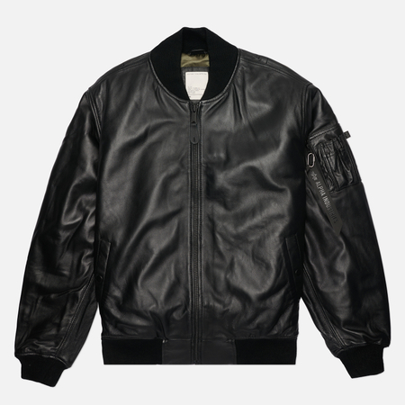 Мужская куртка бомбер Alpha Industries Leather MA-1 Flight, цвет чёрный, размер M