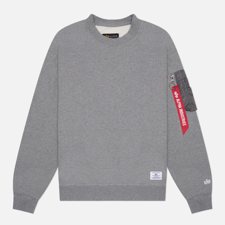 Мужская толстовка Alpha Industries Utility Pocket Crew Relaxed Fit, цвет серый, размер XXL