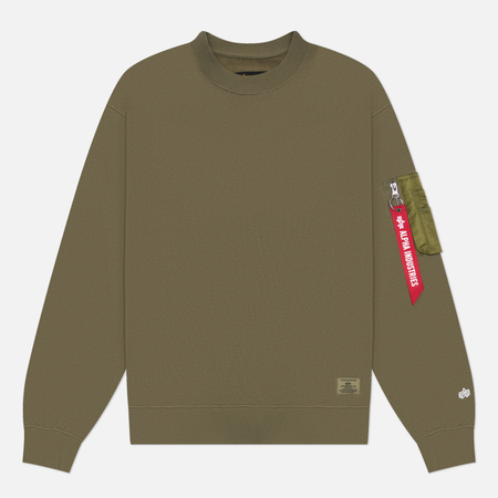 Мужская толстовка Alpha Industries Utility Pocket Crew Relaxed Fit, цвет зелёный, размер XXL