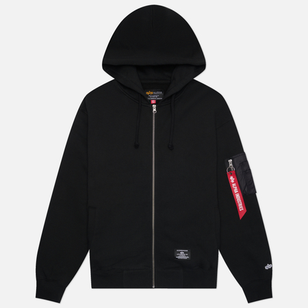 Мужская толстовка Alpha Industries Utility Pocket Full Zip Relaxed Fit, цвет чёрный, размер L