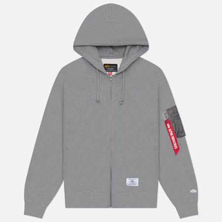 Мужская толстовка Alpha Industries Utility Pocket Full Zip Relaxed Fit, цвет серый, размер S