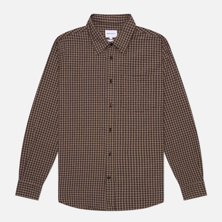 Мужская рубашка Norse Projects Kongshoved Check Relaxed, цвет коричневый, размер M