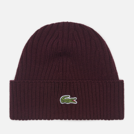Шапка Lacoste Ribbed Wool Knit, цвет бордовый