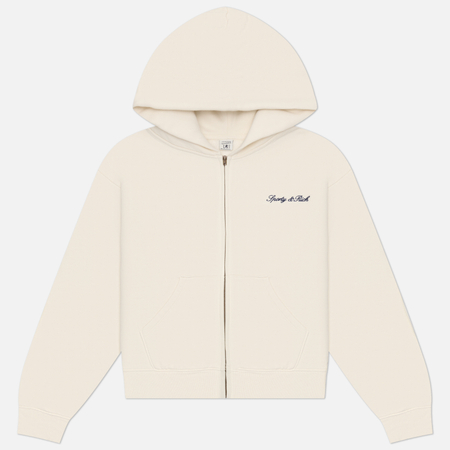 Мужская толстовка Sporty & Rich Signature Logo Embroidered Zip Hoodie, цвет бежевый, размер S
