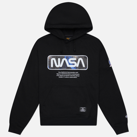 Мужская толстовка Alpha Industries Essential Hoodie Relaxed Fit NASA Galaxy, цвет чёрный, размер XL