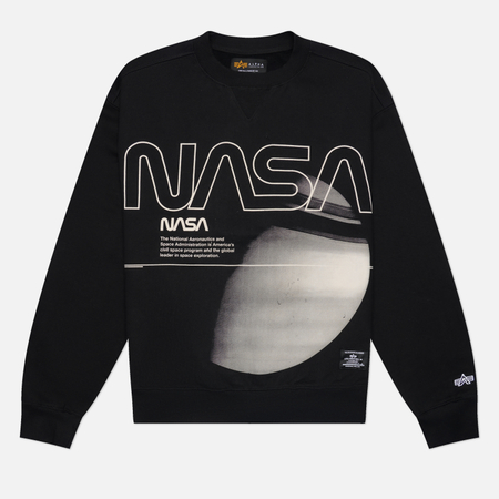 Мужская толстовка Alpha Industries Essential Crew Relaxed Fit NASA Galaxy, цвет чёрный, размер XXL