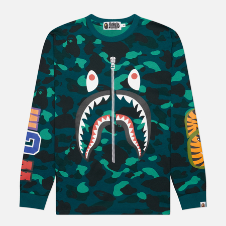 Мужской лонгслив A Bathing Ape Color Camo Shark, цвет зелёный