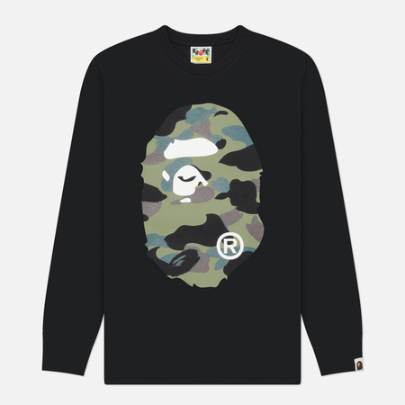 Мужской лонгслив A Bathing Ape 1st Camo Big Ape Head, цвет чёрный