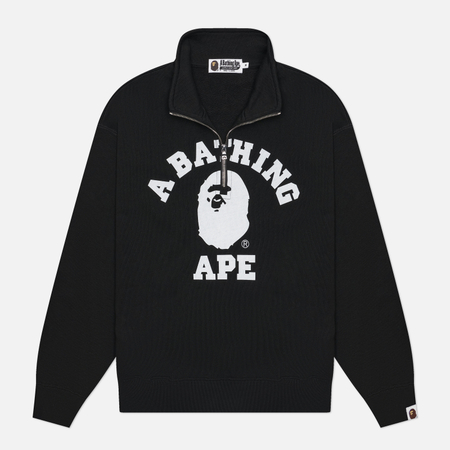 Мужская толстовка A Bathing Ape College Half Zip Relaxed Fit, цвет чёрный