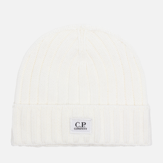 Шапка C.P. Company Extrafine Merino Wool Logo Gauze White