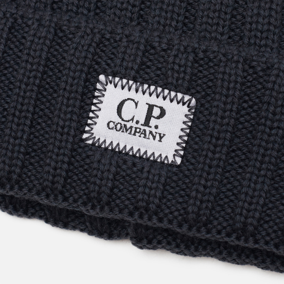 Шапка C.P. Company Extrafine Merino Wool Logo Dark Fog Grey
