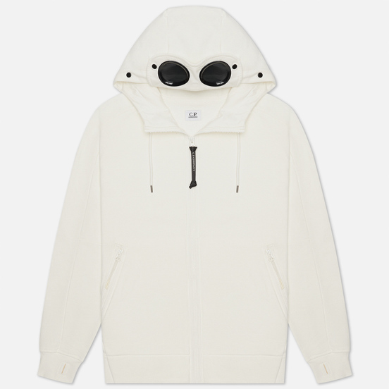 Мужская толстовка C.P. Company Goggle Full Zip Hoodie Diagonal Raised Fleece Gauze White