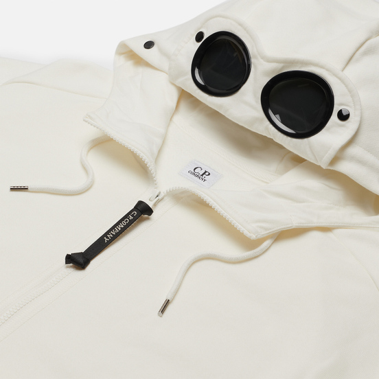 Мужская толстовка C.P. Company Goggle Full Zip Hoodie Diagonal Raised Fleece Gauze White