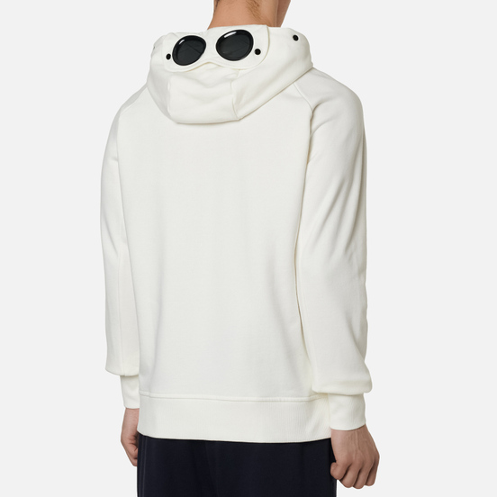 Мужская толстовка C.P. Company Goggle Full Zip Hoodie Diagonal Raised Fleece Gauze White