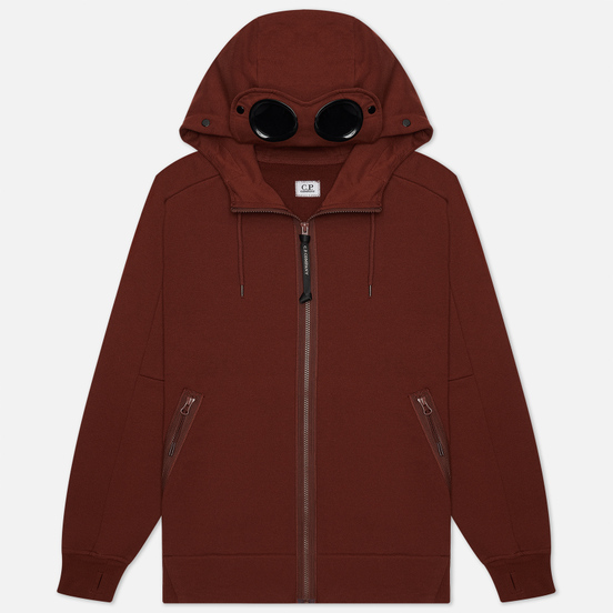 Мужская толстовка C.P. Company Goggle Full Zip Hoodie Diagonal Raised Fleece Cinnamon
