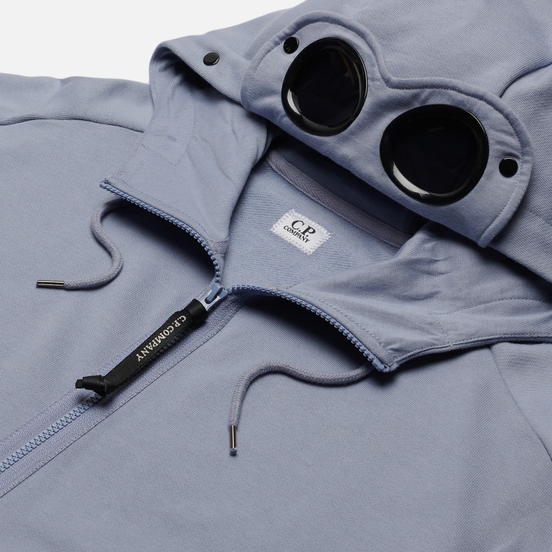 Мужская толстовка C.P. Company Goggle Full Zip Hoodie Diagonal Raised Fleece Blue Fog