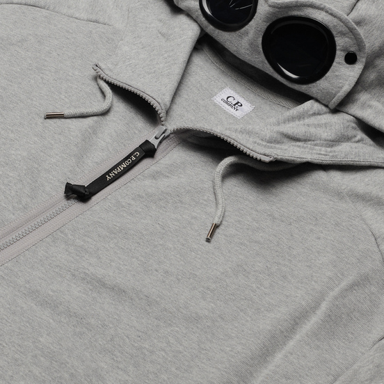 Мужская толстовка C.P. Company Goggle Full Zip Hoodie Diagonal Raised Fleece Grey Melange