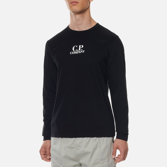 Мужской лонгслив C.P. Company Classic Logo Garment Dyed Brushed Jersey Black