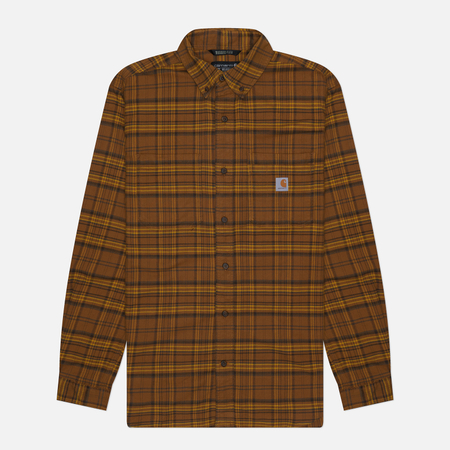 Мужская рубашка Carhartt Rugged Flex Relaxed Fit Midweight Flannel Plaid цвет коричневый размер XXL 12490₽