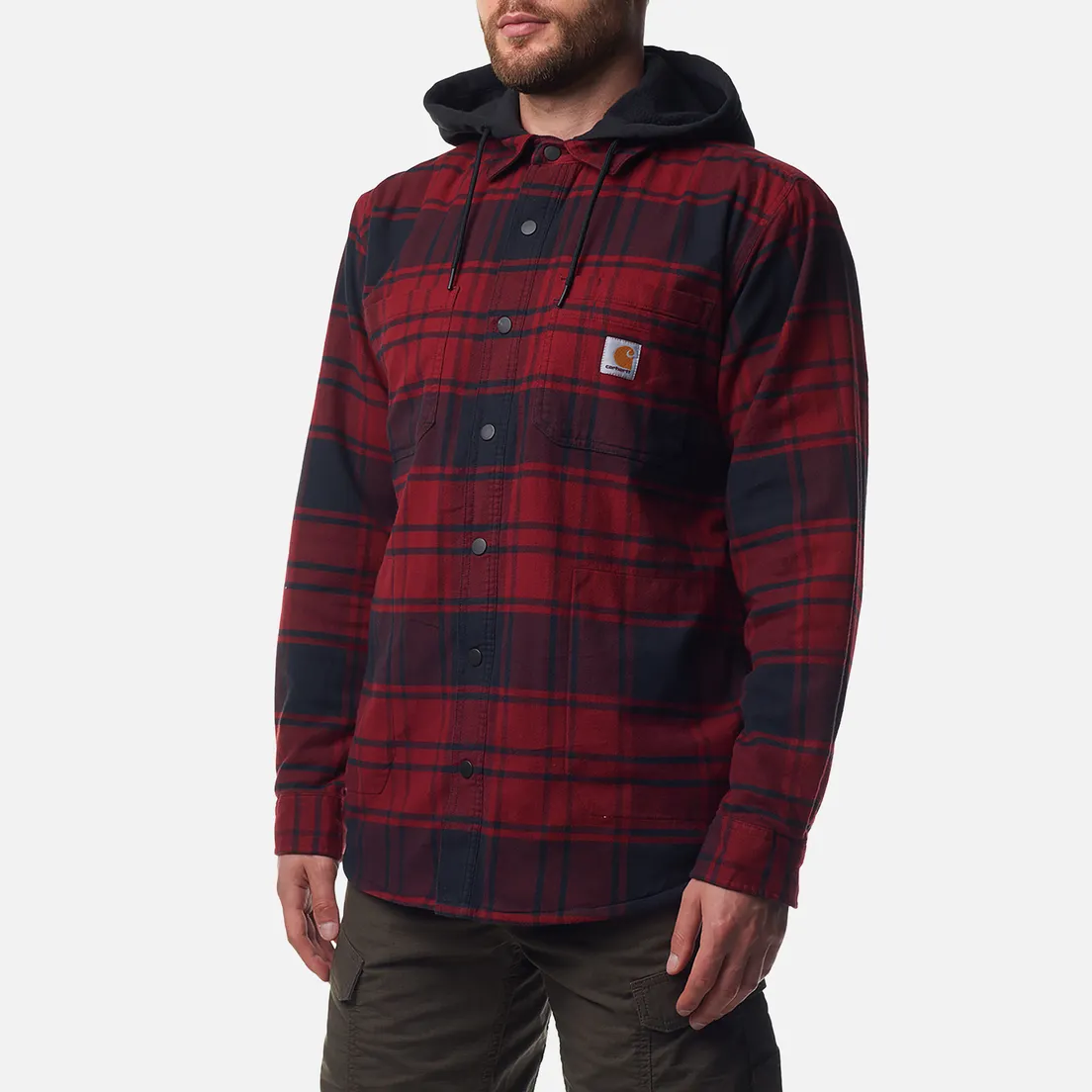 Carhartt Мужская рубашка Rugged Flex Relaxed Fit Flannel Fleece Lined Hooded