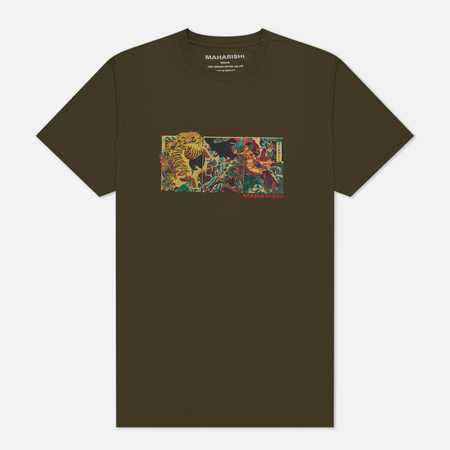Мужская футболка maharishi Tiger vs. Samurai, цвет оливковый, размер XL - фото 1