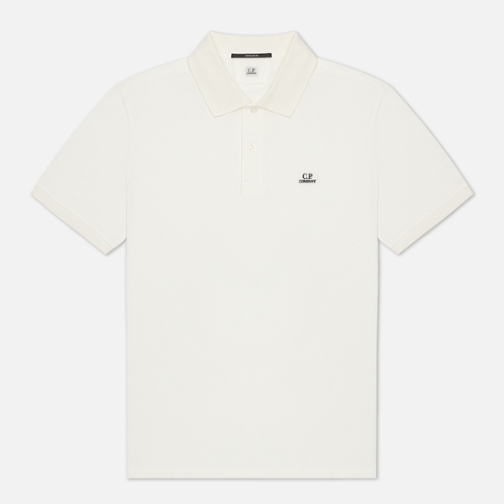 Мужское поло C.P. Company Stretch Pique Classic Logo Gauze White