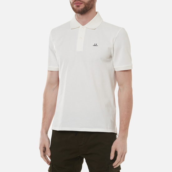 Мужское поло C.P. Company Stretch Pique Classic Logo Gauze White