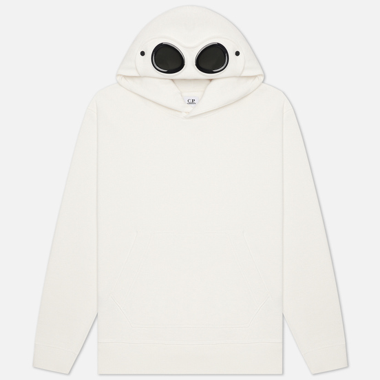Мужская толстовка C.P. Company Diagonal Fleece Hooded Goggle Gauze White