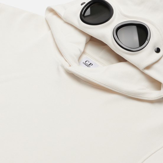 Мужская толстовка C.P. Company Diagonal Fleece Hooded Goggle Gauze White