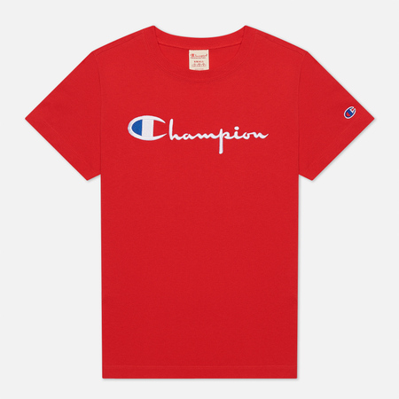 Женская футболка Champion Reverse Weave Script Logo Crew Neck цвет красный размер L 1900₽